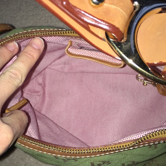 Green canvas/tan leather Dooney & Bourke hobo - Picture 4 of 5